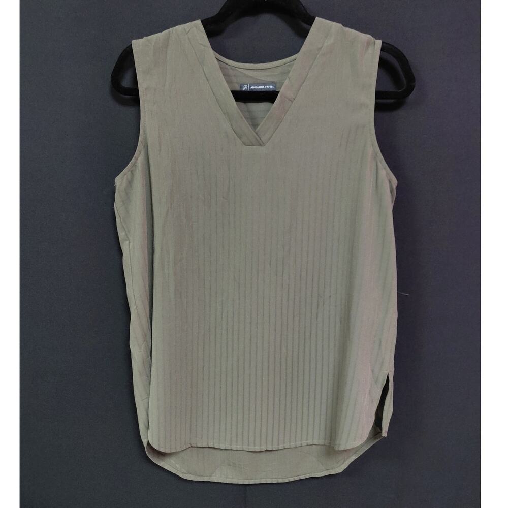 ADRIANNA PAPELL Sleeveless V-Neck Top Beige Women See Measurements